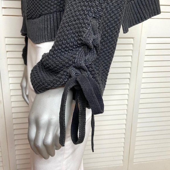 Hollister Co. Dark Gray Textured Knit Cotton Sweater w/ Tie Sleeves S Cozy Chic - Picture 6 of 8